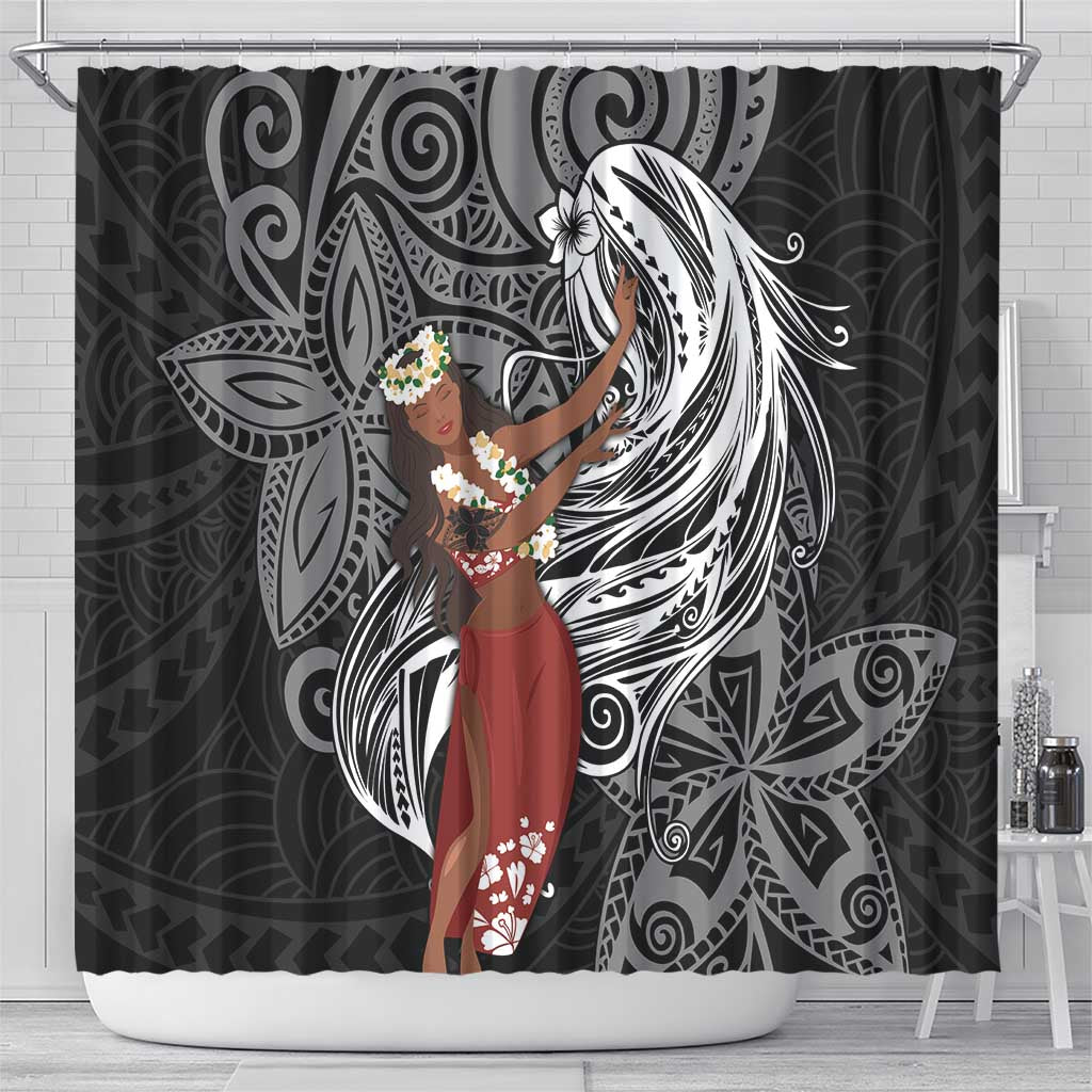 Tahiti Islands Polynesian Plumeria Shower Curtain Tahitian Vahine 'Ote'a - Black LT7 - Polynesian Pride