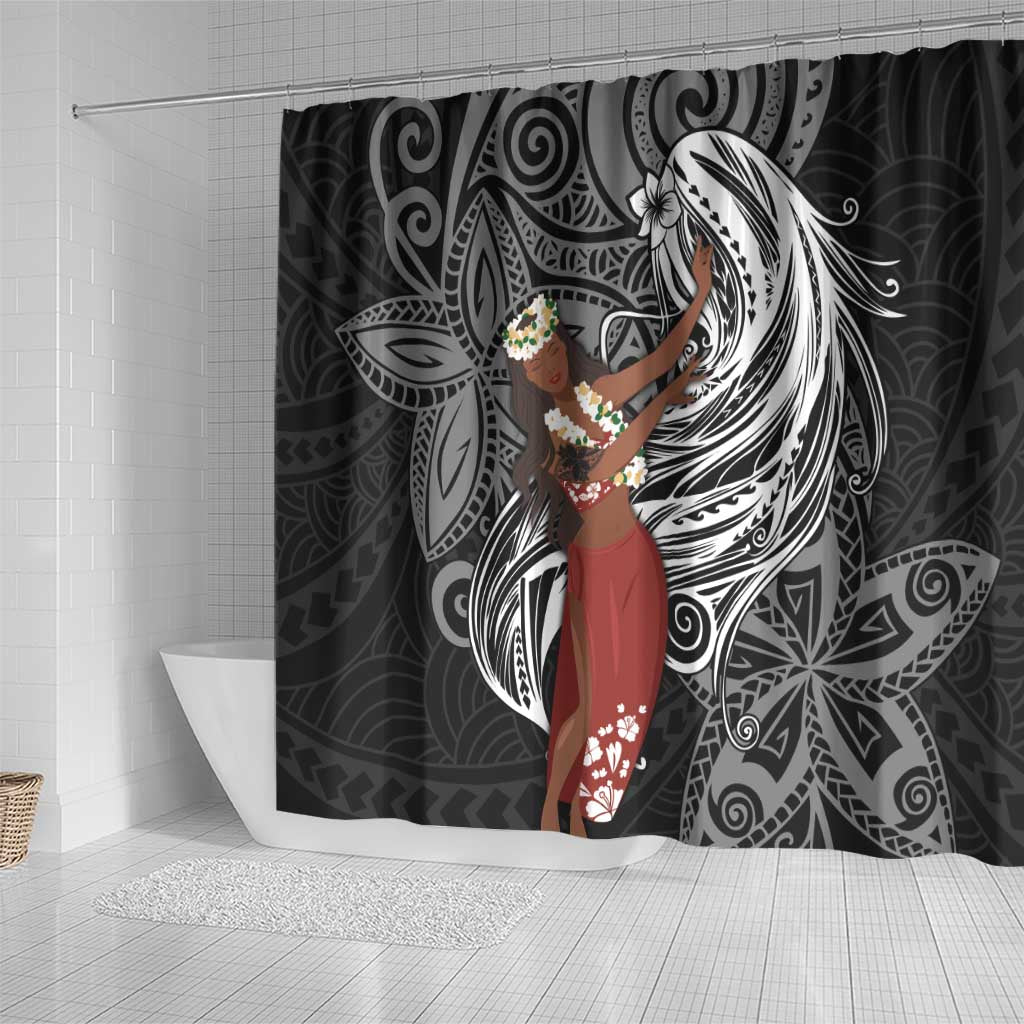Tahiti Islands Polynesian Plumeria Shower Curtain Tahitian Vahine 'Ote'a - Black LT7 - Polynesian Pride