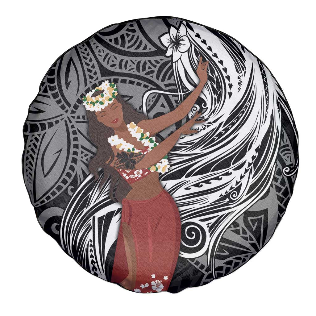 Tahiti Islands Polynesian Plumeria Spare Tire Cover Tahitian Vahine 'Ote'a - Black