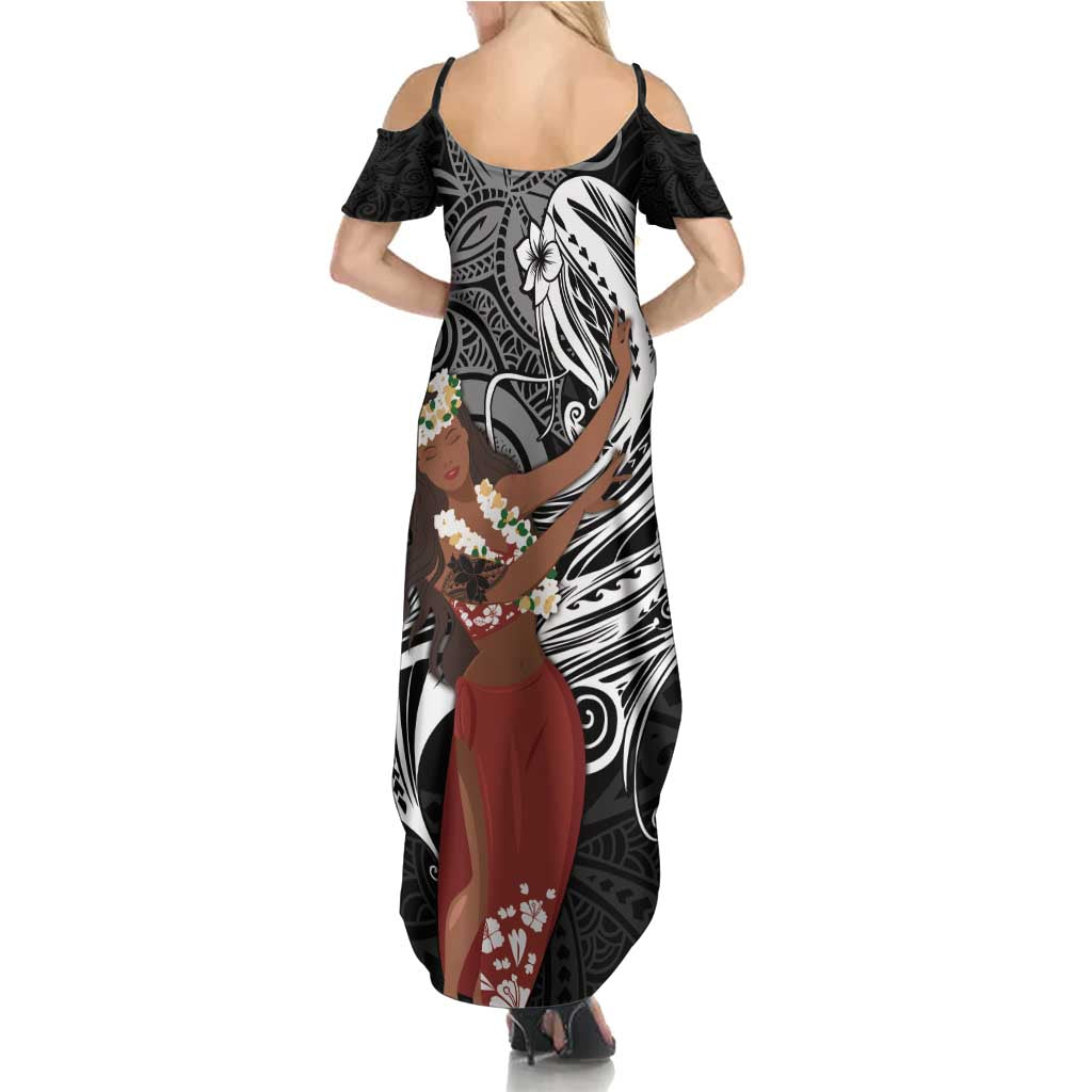 Tahiti Islands Polynesian Plumeria Summer Maxi Dress Tahitian Vahine 'Ote'a - Black
