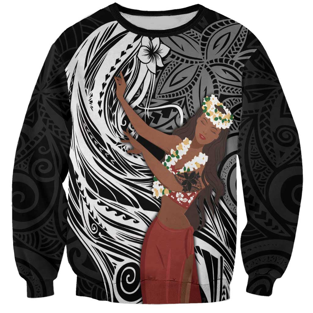 Tahiti Islands Polynesian Plumeria Sweatshirt Tahitian Vahine 'Ote'a - Black LT7 Unisex Black - Polynesian Pride