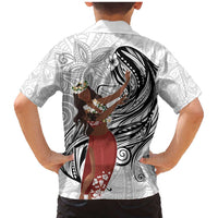 Tahiti Islands Polynesian Plumeria Family Matching Mermaid Dress and Hawaiian Shirt Tahitian Vahine 'Ote'a - White