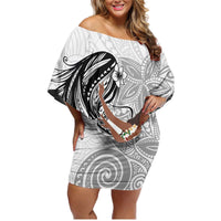 Tahiti Islands Polynesian Plumeria Family Matching Off Shoulder Short Dress and Hawaiian Shirt Tahitian Vahine 'Ote'a - White