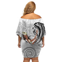 Tahiti Islands Polynesian Plumeria Family Matching Off Shoulder Short Dress and Hawaiian Shirt Tahitian Vahine 'Ote'a - White