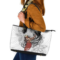 Tahiti Islands Polynesian Plumeria Leather Tote Bag Tahitian Vahine 'Ote'a - White LT7 White - Polynesian Pride