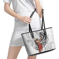 Tahiti Islands Polynesian Plumeria Leather Tote Bag Tahitian Vahine 'Ote'a - White LT7 - Polynesian Pride