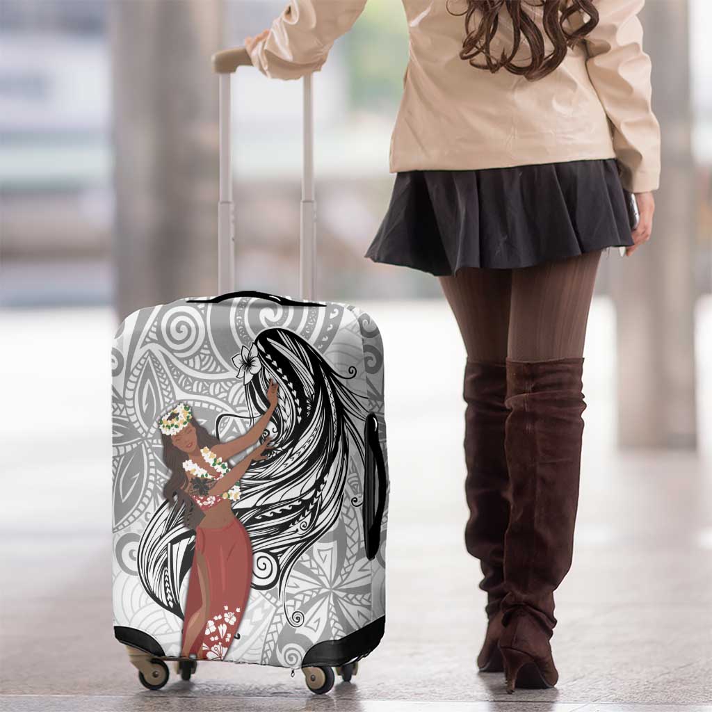 Tahiti Islands Polynesian Plumeria Luggage Cover Tahitian Vahine 'Ote'a - White