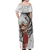 Tahiti Islands Polynesian Plumeria Off Shoulder Maxi Dress Tahitian Vahine 'Ote'a - White LT7 - Polynesian Pride
