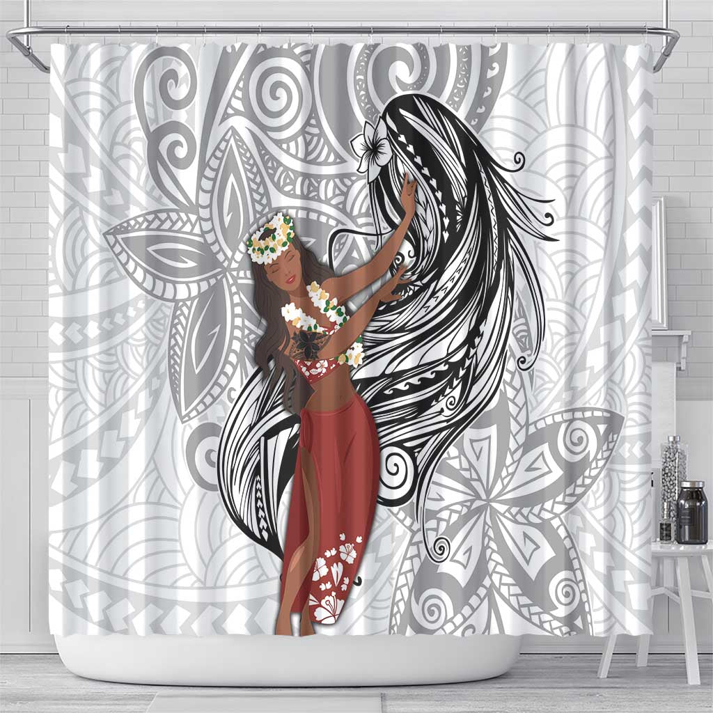 Tahiti Islands Polynesian Plumeria Shower Curtain Tahitian Vahine 'Ote'a - White LT7 - Polynesian Pride