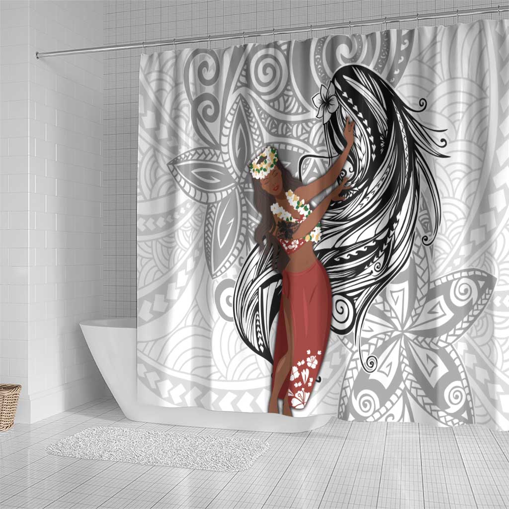 Tahiti Islands Polynesian Plumeria Shower Curtain Tahitian Vahine 'Ote'a - White LT7 - Polynesian Pride