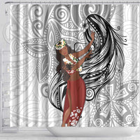 Tahiti Islands Polynesian Plumeria Shower Curtain Tahitian Vahine 'Ote'a - White LT7 - Polynesian Pride