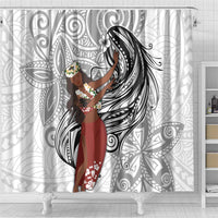 Tahiti Islands Polynesian Plumeria Shower Curtain Tahitian Vahine 'Ote'a - White LT7 - Polynesian Pride
