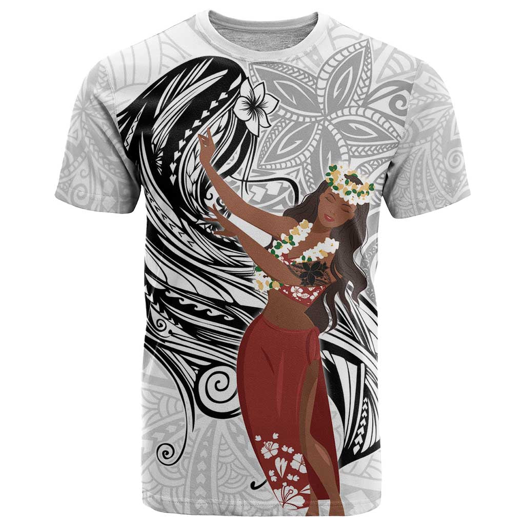 Tahiti Islands Polynesian Plumeria T Shirt Tahitian Vahine 'Ote'a - White LT7 White - Polynesian Pride