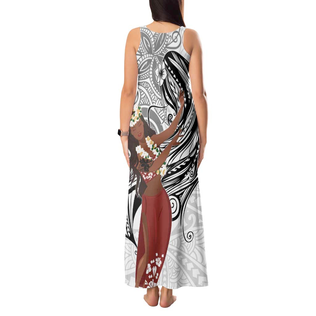 Tahiti Islands Polynesian Plumeria Tank Maxi Dress Tahitian Vahine 'Ote'a - White
