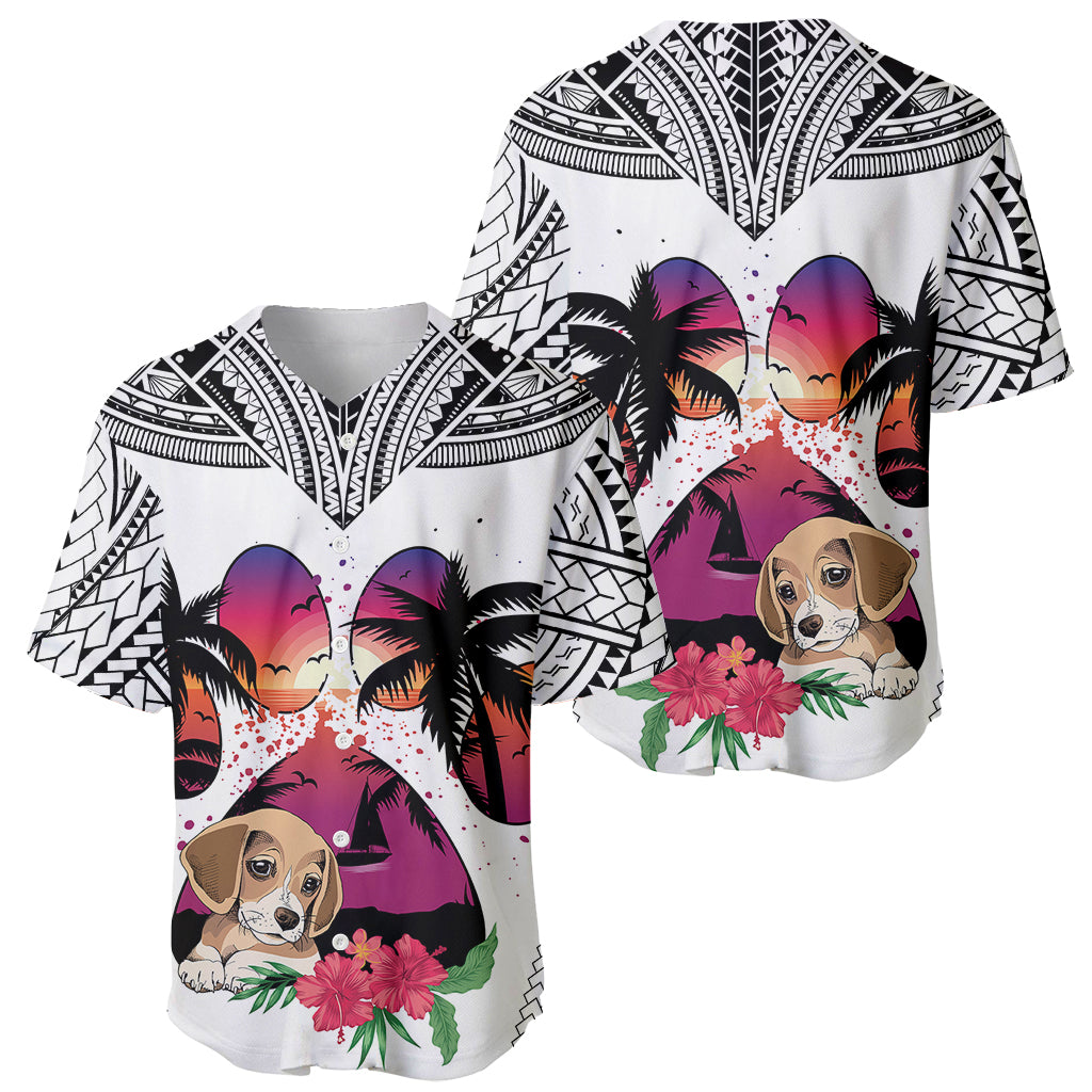 Polynesian Baseball Jersey Dog Lover With Beagle - Sunset At The Beach White Ver LT7 - Polynesian Pride