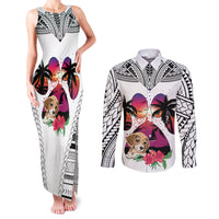 Polynesian Couples Matching Tank Maxi Dress and Long Sleeve Button Shirts Dog Lover With Beagle - Sunset At The Beach White Ver LT7 White - Polynesian Pride