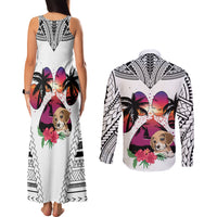 Polynesian Couples Matching Tank Maxi Dress and Long Sleeve Button Shirts Dog Lover With Beagle - Sunset At The Beach White Ver LT7 - Polynesian Pride