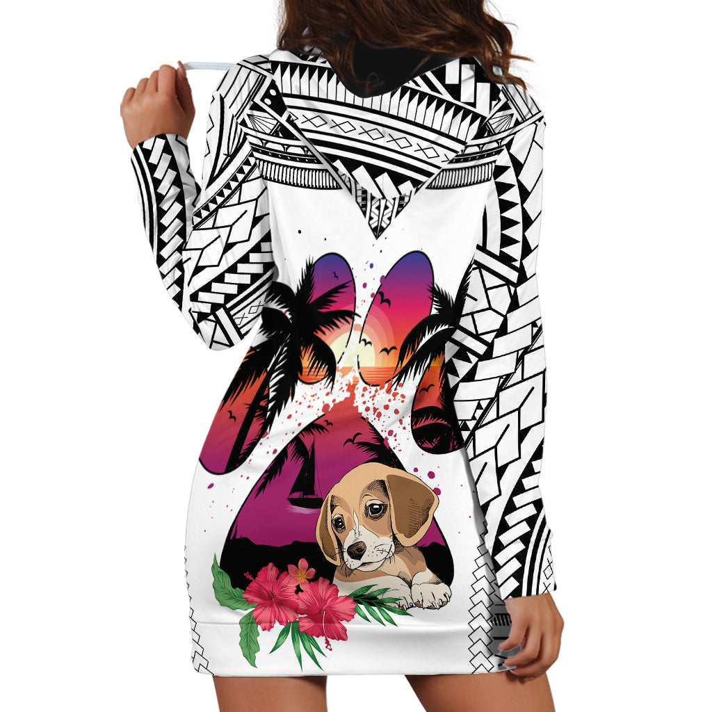 Polynesian Hoodie Dress Dog Lover With Beagle - Sunset At The Beach White Ver LT7 - Polynesian Pride