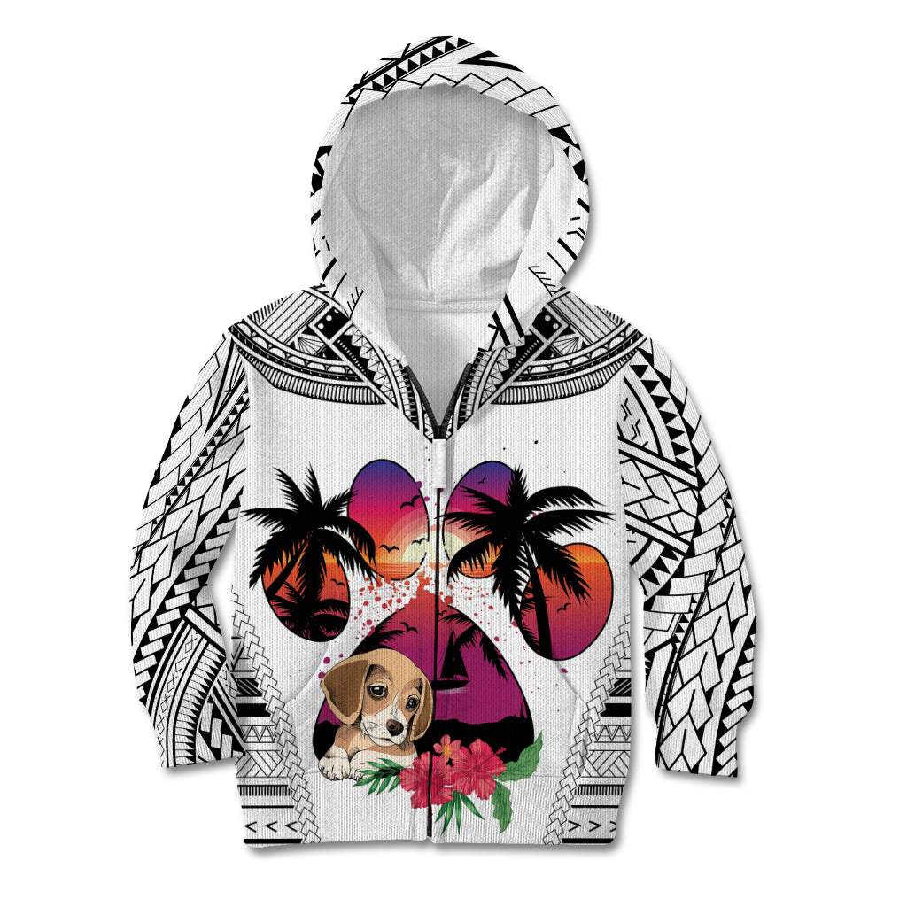 Polynesian Kid Hoodie Dog Lover With Beagle - Sunset At The Beach White Ver LT7 Zip Hoodie White - Polynesian Pride