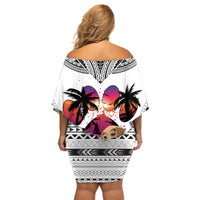 Polynesian Off Shoulder Short Dress Dog Lover With Beagle - Sunset At The Beach White Ver LT7 - Polynesian Pride