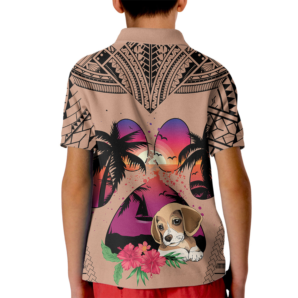 Polynesian Kid Polo Shirt Dog Lover With Beagle - Sunset At The Beach Brown Ver LT7 - Polynesian Pride