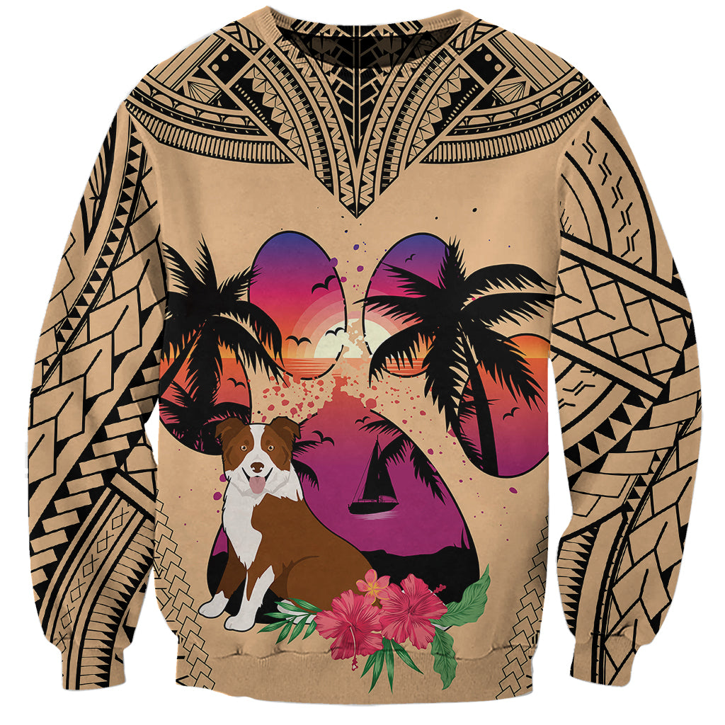 Polynesian Sweatshirt Dog Lover With Border Collie - Sunset At The Beach LT7 Unisex Coral - Polynesian Pride