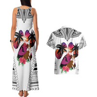 Polynesian Couples Matching Tank Maxi Dress and Hawaiian Shirt Dog Lover With Border Collie - Sunset At The Beach White Ver LT7 - Polynesian Pride