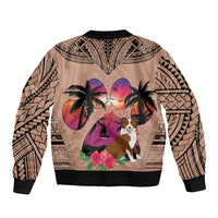 Polynesian Bomber Jacket Dog Lover With Border Collie - Sunset At The Beach Brown Ver LT7 - Polynesian Pride