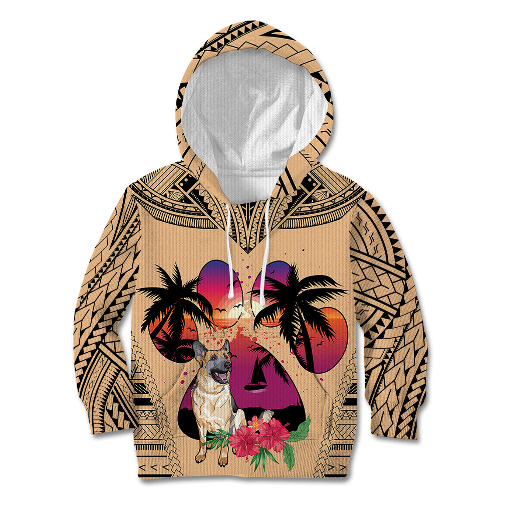 Polynesian Kid Hoodie Dog Lover With German Shepherd - Sunset At The Beach LT7 Hoodie Coral - Polynesian Pride