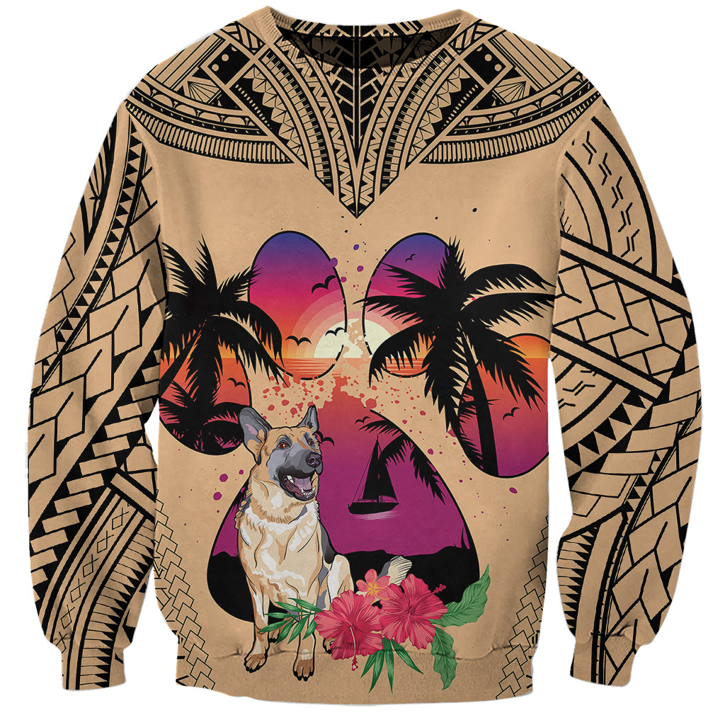 Polynesian Sweatshirt Dog Lover With German Shepherd - Sunset At The Beach LT7 Unisex Coral - Polynesian Pride