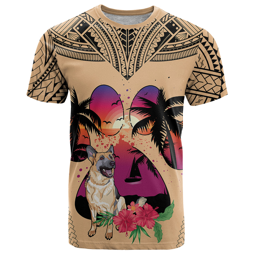 Polynesian T Shirt Dog Lover With German Shepherd - Sunset At The Beach LT7 Coral - Polynesian Pride