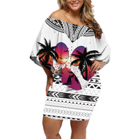 Polynesian Off Shoulder Short Dress Dog Lover With German Shepherd - Sunset At The Beach White Ver LT7 Women White - Polynesian Pride