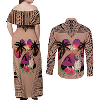 Polynesian Couples Matching Off Shoulder Maxi Dress and Long Sleeve Button Shirts Dog Lover With German Shepherd - Sunset At The Beach Brown Ver LT7 - Polynesian Pride