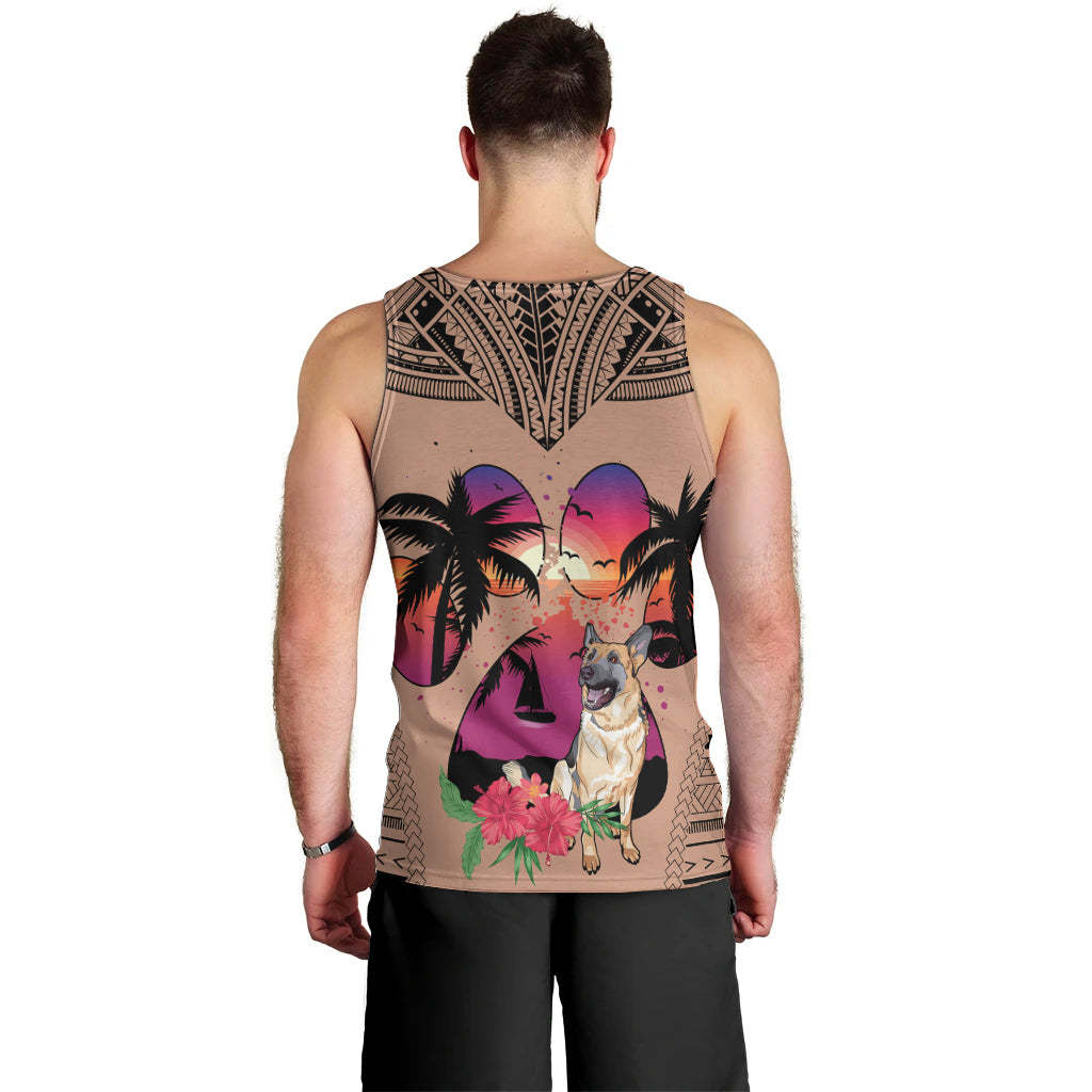 Polynesian Men Tank Top Dog Lover With German Shepherd - Sunset At The Beach Brown Ver LT7 - Polynesian Pride