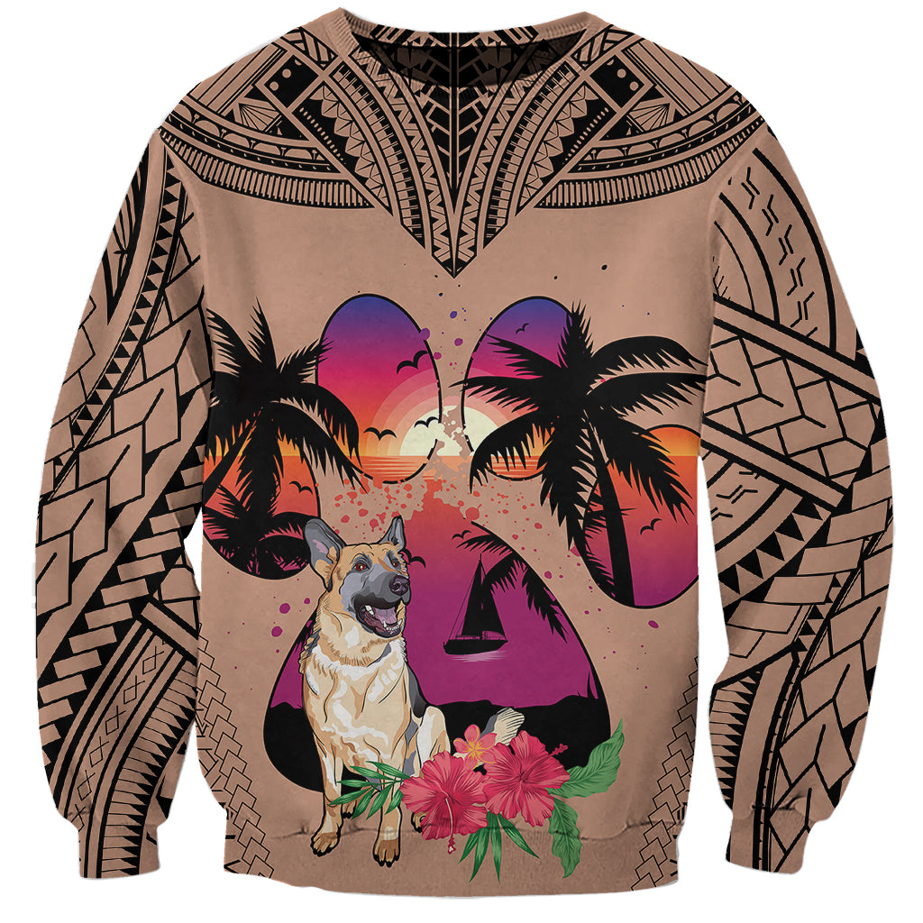 Polynesian Sweatshirt Dog Lover With German Shepherd - Sunset At The Beach Brown Ver LT7 Unisex Brown - Polynesian Pride