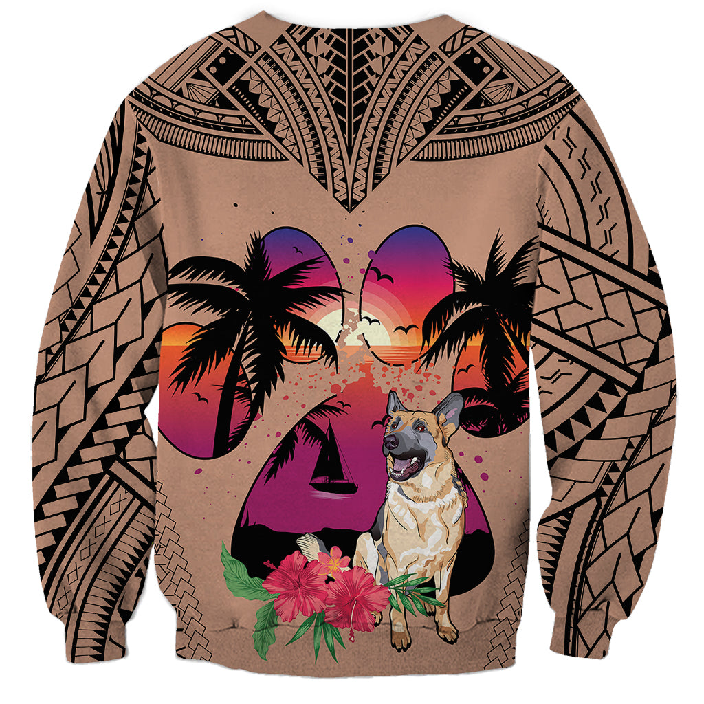 Polynesian Sweatshirt Dog Lover With German Shepherd - Sunset At The Beach Brown Ver LT7 - Polynesian Pride
