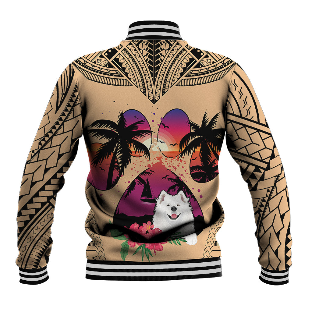 Polynesian Baseball Jacket Dog Lover With Samoyed - Sunset At The Beach LT7 - Polynesian Pride