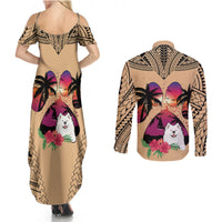 Polynesian Couples Matching Summer Maxi Dress and Long Sleeve Button Shirts Dog Lover With Samoyed - Sunset At The Beach LT7 - Polynesian Pride