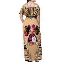 Polynesian Off Shoulder Maxi Dress Dog Lover With Samoyed - Sunset At The Beach LT7 - Polynesian Pride