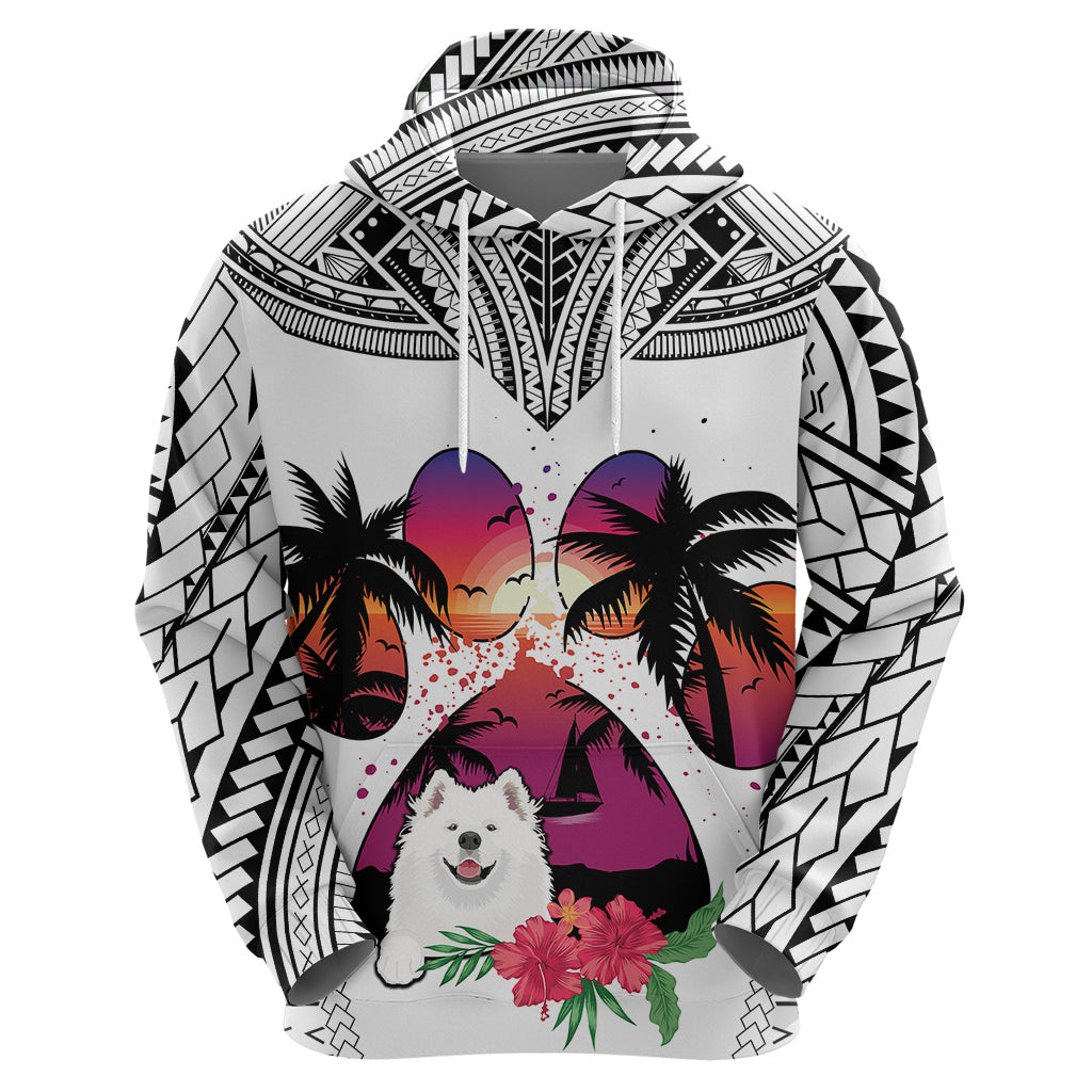 Polynesian Hoodie Dog Lover With Samoyed - Sunset At The Beach White Ver LT7 - Polynesian Pride