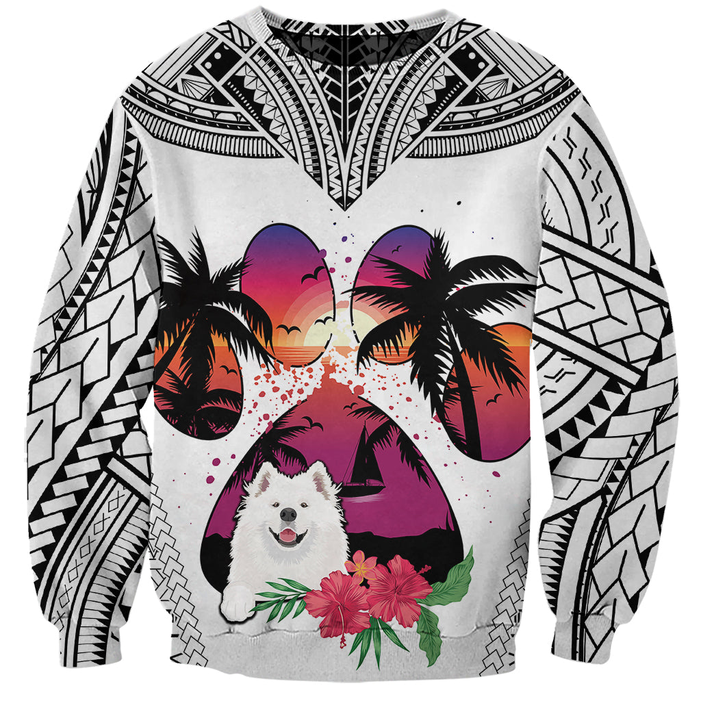 Polynesian Sweatshirt Dog Lover With Samoyed - Sunset At The Beach White Ver LT7 Unisex White - Polynesian Pride