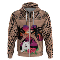Polynesian Hoodie Dog Lover With Samoyed - Sunset At The Beach Brown Ver LT7 - Polynesian Pride