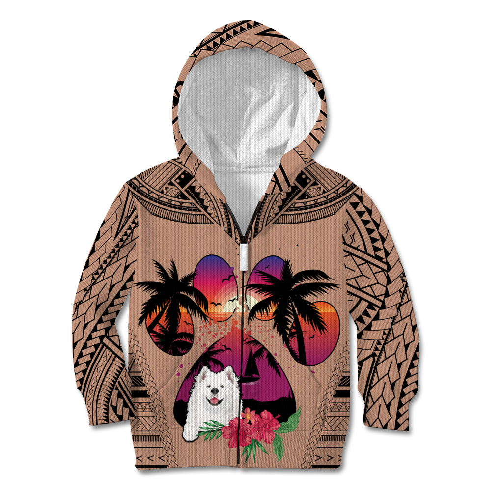 Polynesian Kid Hoodie Dog Lover With Samoyed - Sunset At The Beach Brown Ver LT7 Zip Hoodie Brown - Polynesian Pride