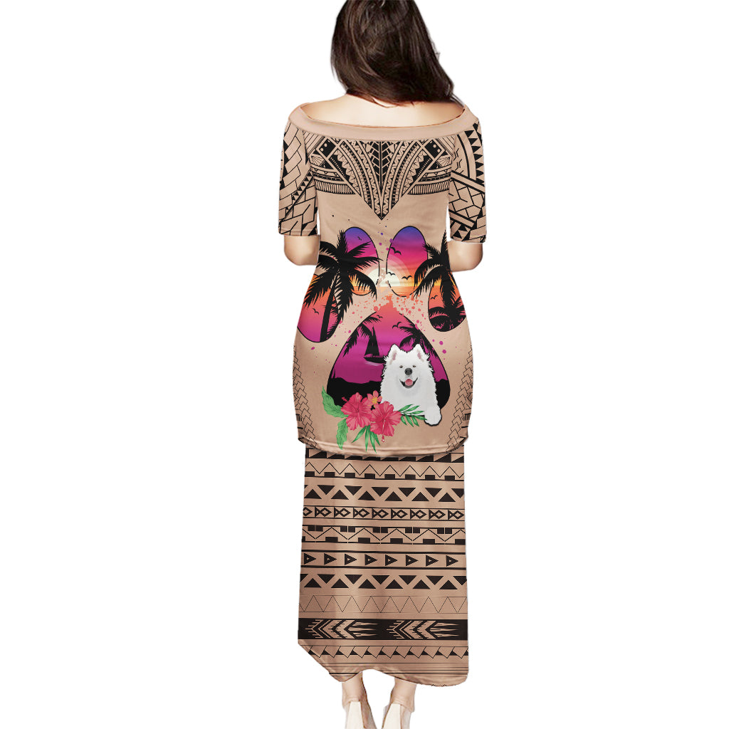 Polynesian Puletasi Dog Lover With Samoyed - Sunset At The Beach Brown Ver LT7 - Polynesian Pride