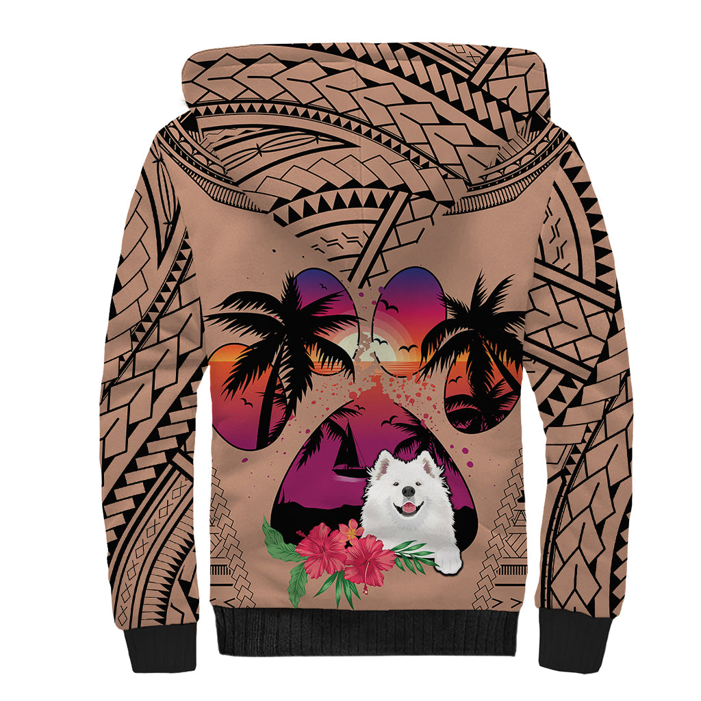 Polynesian Sherpa Hoodie Dog Lover With Samoyed - Sunset At The Beach Brown Ver LT7 - Polynesian Pride