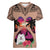 Polynesian Women V Neck T Shirt Dog Lover With Samoyed - Sunset At The Beach Brown Ver LT7 Female Brown - Polynesian Pride