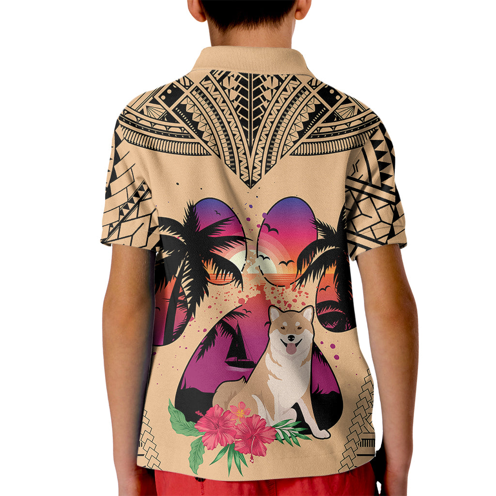Polynesian Kid Polo Shirt Dog Lover With Shiba Inu - Sunset At The Beach LT7 - Polynesian Pride