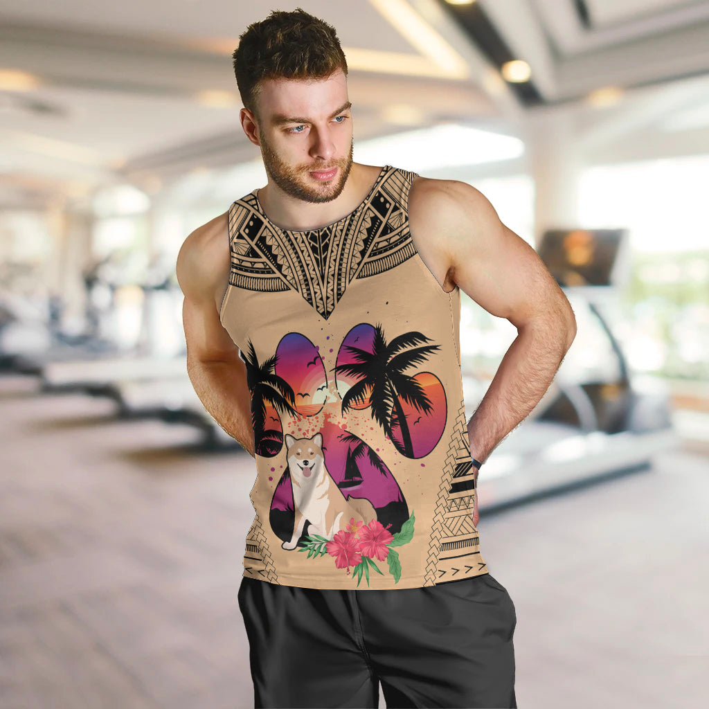 Polynesian Men Tank Top Dog Lover With Shiba Inu - Sunset At The Beach LT7 - Polynesian Pride