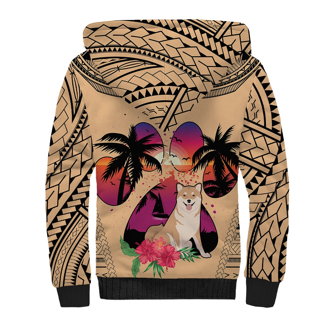 Polynesian Sherpa Hoodie Dog Lover With Shiba Inu - Sunset At The Beach LT7 - Polynesian Pride
