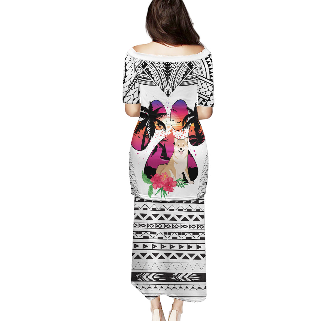 Polynesian Puletasi Dog Lover With Shiba Inu - Sunset At The Beach White Ver LT7 - Polynesian Pride